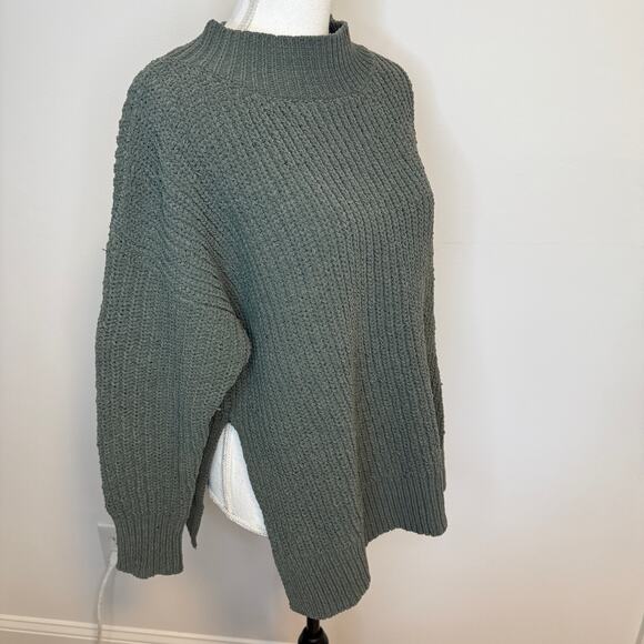Aerie Mock Neck Chenille Split Side Sweater In Green Size Medium - Picture 9 of 15